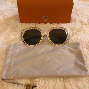 Tory Burch Cat Eye Gold Trellis Frame Sunglasses